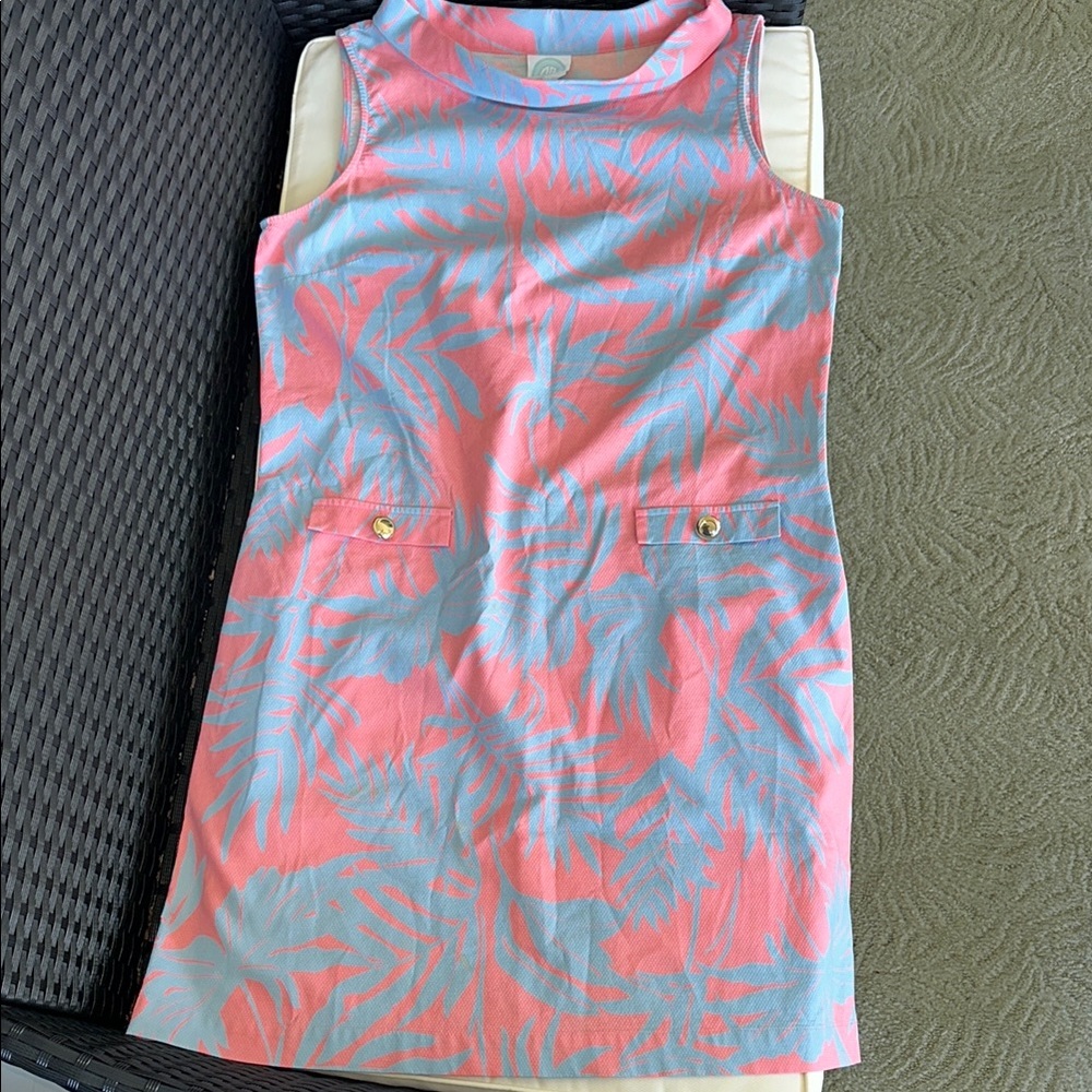 Tropical Pink and Blue Sleeveless Devon Baer Midi Dress